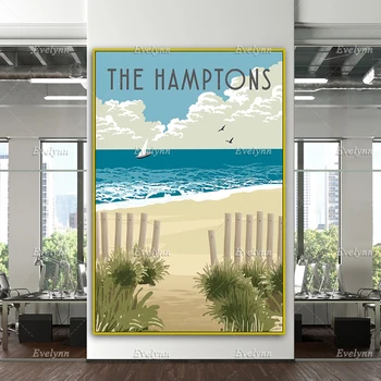 Туристический плакат The Hamptons, Постер The Hamptons, Ретро принт The Hamptons, Домашний декор, Настенные художественные принты на холсте, Уникальный подарок