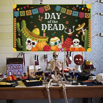 Украшение на Хэллоуин 2023 Скелет 180-110 Фон Баннер Для Вечеринок В помещении И На Открытом Воздухе Дом Ужасов День Мертвых