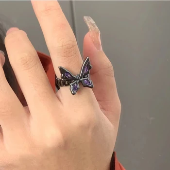 Черные кольца-бабочки для женщин 2022 Новый Высококачественный Шарм с фиолетовым цирконом, Регулируемые Открытые Кольца, Крутые Вечерние украшения Унисекс для девочек