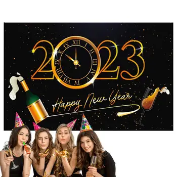 Черный Золотой Фон для баннера Happy New Year 2023, Баннер для украшения Happy New Year размером 70x43 дюйма, Баннер в канун Нового Года, Баннер Happy New Year