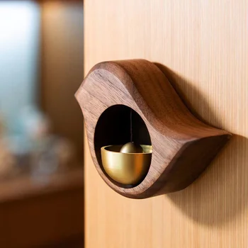 Японский деревянный дверной звонок, дофаминовый птичий колокольчик, подвеска, колокольчики, Медные колокольчики для открывания двери, Подвесное напоминание о входе, декор