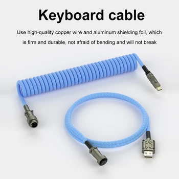 1,5 м Спиральный кабель Type C К USB-кабелю для зарядки и передачи данных, Пружинный Шарнир с гальваническим покрытием, Авиационная Рыболовная Сеть, Оплетка, Аксессуары для клавиатуры Изображение 2