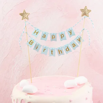 1 комплект Топперов для торта с Днем рождения Баннер Флаг Детский душ День Рождения Топпер для кексов для девочек и мальчиков Украшения для торта на день рождения Изображение 2