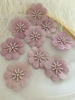 10 штук фиолетовых лепестков 3D-цветов ручной работы с аппликацией из бисера и камня для швейных принадлежностей Zakka, декора одежды Изображение 2