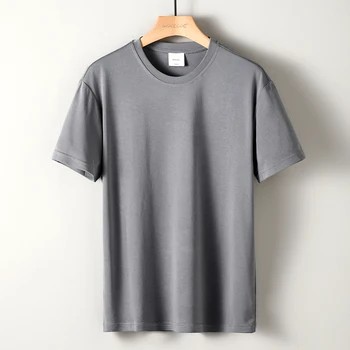 2023 Высококачественная Негабаритная Тонкая футболка для мужчин с круглым вырезом, футболка с коротким рукавом, хлопковые однотонные топы, Повседневная одежда для отдыха U37 Изображение 2
