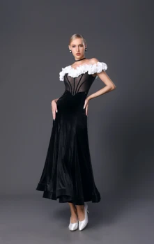 2023 Новое платье для бальных танцев, сексуальное платье с открытыми плечами, одежда для выпускного вечера, вальс, танго, стандартный танцевальный сценический костюм YS4893 Изображение 2
