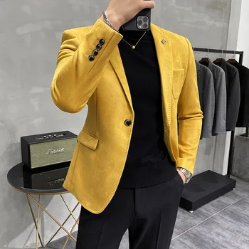 2023 Новый Мужской Пиджак Корейской версии Slim Suit Красивый Костюм Повседневный Замшевый Маленький Костюм Повседневная Одежда Блейзер Masculino Slim Fit Изображение 2