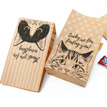5 шт. милый кот сумка крафт-бумага в горошек и полоску, сумка подарок партии свадебные украшения конфеты мешок еда печенье упаковка бумажный мешок Изображение 2