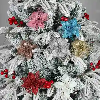 5шт Искусственных Рождественских цветов с блестками, Рождественский Декор для дома 2022, Рождественские Подарки, Рождественская елка, Украшение на Новый Год Изображение 2