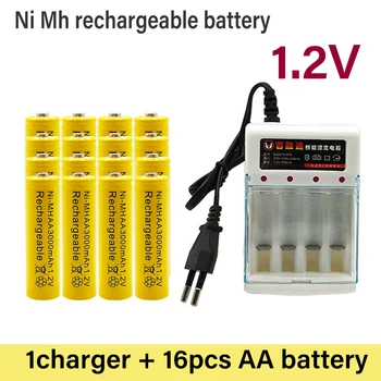 Batterie NiMH Rechargeable 1.2V AA 3000mAh Avec Chargeur, éclairage D'urgence Largement Utilisé, Pour Horloge, Radio, Jeu Vidéo Изображение 2