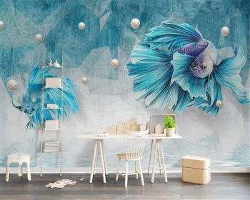Beibehang 3D обои гостиная спальня фреска темно-синие абстрактные линии павлин ювелирные изделия фон настенная роспись papel de parede Изображение 2