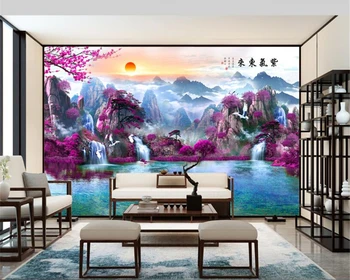 beibehang Custom fashion красивая декоративная живопись слайд papel de parede 3d обои фиолетовый большой 3D пейзаж из папье-маше Изображение 2