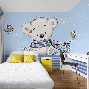 beibehang Застенчивый белый медведь птица детская комната полный дом пользовательские обои papel de parede 3D настенные обои для гостиной Изображение 2