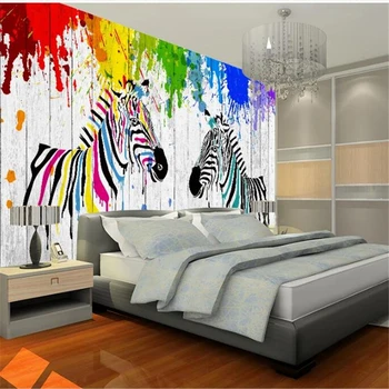 beibehang Индивидуальные большие фрески модное украшение дома акварельная зебра простой сад 3D деревянная стена американской гостиной Изображение 2