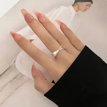 DAIWUJAN Серебристого цвета; Уникальное скрученное кольцо с перекрещиванием для женщин; ювелирные изделия; Регулируемое по пальцу Открытое винтажное кольцо для вечеринки в подарок на День рождения Изображение 2