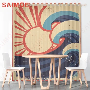 HD Японский стиль, зонт, пейзаж с волнами, фоны, занавески, цветная тонкая полиэфирная ткань, украшение спальни для офиса с крючками Изображение 2