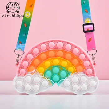 Kawaii Rainbow Bag Pop Fidget Toys Push Bubble Кошелек Сумка Детский Кошелек Для Монет Простой Мультяшный Ямочка Антистресс для Детского Подарка Изображение 2