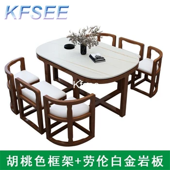 Kfsee 1 Комплект Домашнего Обеденного Стола длиной 130 см на 6 Стульев Изображение 2