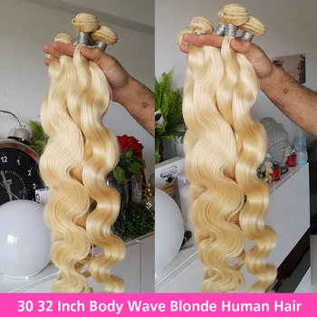 Luvin 30 32 Дюймов 613 Пучков Переплетения светлых человеческих волос с двойной вытяжкой из натуральных светлых волос с прямой объемной волной, Длинный Бразильский Реми Изображение 2