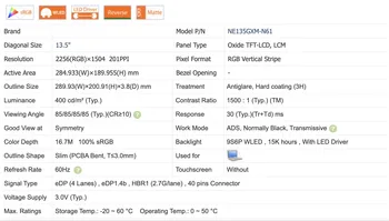 NE135GXM-N61 NE135GXM N61 13,5-дюймовый ЖК-экран для ноутбука с матрицей EDP 40 контактов 100% sRGB Изображение 2