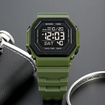 SKMEI 1988 Цифровые спортивные часы, мужские модные военные мужские часы с подсветкой, наручные часы с обратным отсчетом, водонепроницаемые мужские часы Reloj Изображение 2