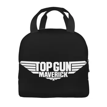 Top Gun Logo White Maverick Изолированная Сумка для Ланча с Логотипом Maverick для Женщин, Водонепроницаемый Пленочный Термохолодильник, Касса для Бенто, Пикника, Путешествий Изображение 2