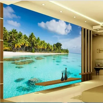 wellyu Custom большая фреска HD пляж море кокосовый пляж ТВ обои для стен нетканые обои papel de parede para quarto Изображение 2