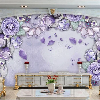 wellyu Пользовательские обои 3d Европейский роскошный фиолетовый цветок ювелирные изделия ТВ фон гостиная спальня фоновые обои Изображение 2