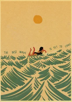 Абстрактный пляжный мужчина, девушка, волна для серфинга, настенное искусство, печать на крафт-бумаге, скандинавский плакат и пейзажная настенная картина для гостиной Изображение 2