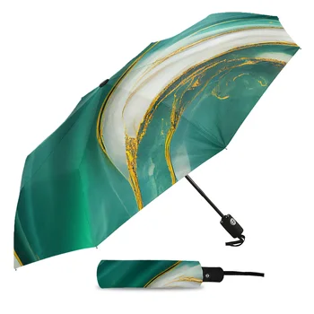 Автоматический складной зонт с мраморной текстурой зеленого цвета, мужской Женский зонт с принтом, легкий дождевик Изображение 2