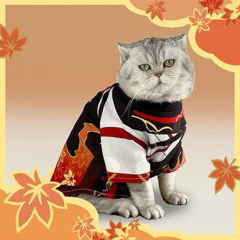 Аниме Genshin Impact Каэдехара Казуха Одежда для маленькой кошки Плащ с капюшоном Пальто Косплей Реквизит для фотосессии Товары для собак Накидка для домашних животных Изображение 2