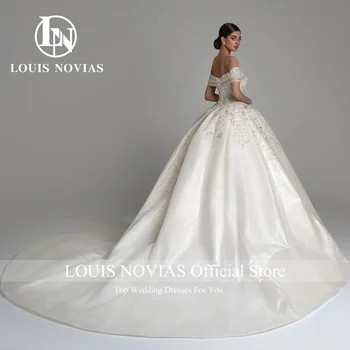 Бальное платье LOUIS NOVIAS Свадебное платье 2023 с рукавом-кепкой и вышивкой в виде сердца, сверкающее свадебное платье с королевским поездом Vestidos De Novia Изображение 2