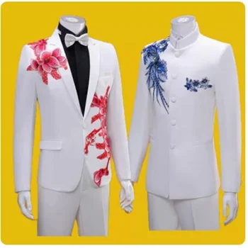 Белые Блейзеры для группы Шаферов, мужские пиджаки, платье для выступления хора, Ternos Masculinos De Luxo Trajes Para Hombres Elegante Изображение 2