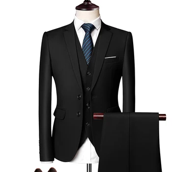 Белый мужской костюм Lansboter, новый однотонный облегающий костюм из 3 предметов, бутик-джентльмен, Классическая деловая модная одежда, пальто, жилет со штанами Изображение 2