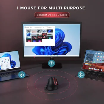 Беспроводная вертикальная мышь Vogek Bluetooth + 2.4 G, перезаряжаемая с тихим щелчком, эргономичные мыши для портативного компьютера, планшета, игровой мыши Изображение 2