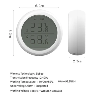 Беспроводной WiFi интеллектуальный датчик температуры влажности со светодиодным дисплеем Работает с ZigBee Hub TUYA Smart Life Google Home Alexa Изображение 2
