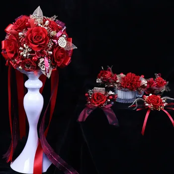Бессмертный цветок, Настоящий цветок, Невеста держит цветочный венок, браслет, корсаж для свадебного торжества, набор из четырех свадебных подарков Изображение 2