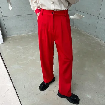 Брюки для мужского костюма SYUHGFA, Однотонная повседневная мужская одежда с карманами, Весенний Новый тренд 2023, Свободные широкие брюки, Простые Изображение 2