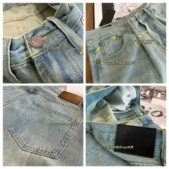 Весенне-летние унисекс, винтажные, застиранные, плиссированные джинсы с широкими штанинами Изображение 2