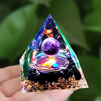 Генератор энергии из кристалла аметиста из натурального камня, пирамида оргонита для медитации исцеления пирамидой энергии, кристалл оргонита из чакры Изображение 2
