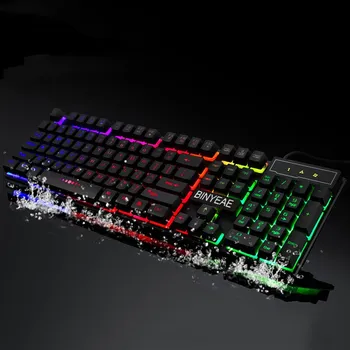 Горячая распродажа Игровая клавиатура с подсветкой на английском языке, Проводная Teclado Gamer, Плавающая светодиодная подсветка USB, Аналогичное механическое ощущение Изображение 2