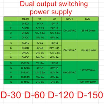Двойной выход D-30 D-60 D-120 D-150 Переключатель питания 30 Вт 60 Вт 120 Вт 150 Вт 5 В 24 В 5 В 12 В + 12 В -12 В + 15 В-15 В преобразователь переменного тока в постоянный Изображение 2