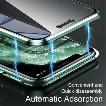 Двусторонний Магнитный Адсорбционный Металлический Бампер Стеклянный Чехол для iPhone 11 13 14 Pro Max 12 Mini XS XR X 8 7 Plus IPhone13 Cover Изображение 2