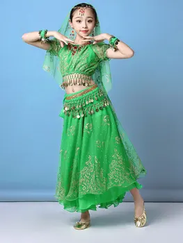 Детский комплект костюмов для танца живота для девочек, юбка для танца живота для девочек, платье для танцев в Болливуде, детский комплект одежды для индийского танца живота Изображение 2