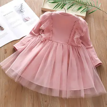 Детское платье для девочек, весенние детские платья принцессы для малышей, Vestidos, одежда для девочек, модное кружевное газовое платье Изображение 2