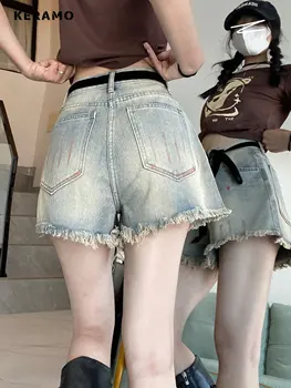 Джинсовые шорты Harajuku Hotsweet с высокой талией и принтом 90-х, женская мода, повседневная, сексуальная, приталенная уличная одежда Y2K, джинсовые шорты с кисточками Изображение 2