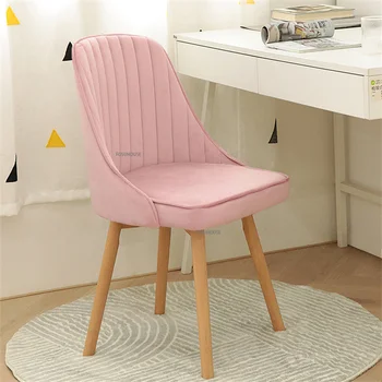 Домашний стол и стул для студентов Простая современная мебель Деревянный обеденный стул Вращающийся стул для кабинета Розовые туалетные стулья для спальни Изображение 2
