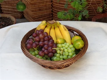 Домашняя корзина для хранения из ротанга Zakka, Плетеная посуда для закусок, настольная фруктовая тарелка, украшения для пекарни Изображение 2
