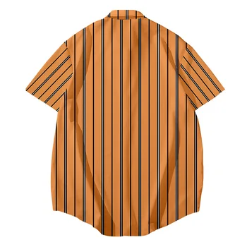 Дышащая рубашка с коротким рукавом, Летний топ в полоску, Мужская мода, Гавайи, Пляжная Повседневная Свободная рубашка большого размера Изображение 2