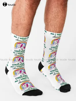 Единорог - это все, что я хочу для рождественских носков Гриб Носки Funny Art Harajuku Уличная Одежда Красочные Мультяшные Носки Новая Мода Изображение 2